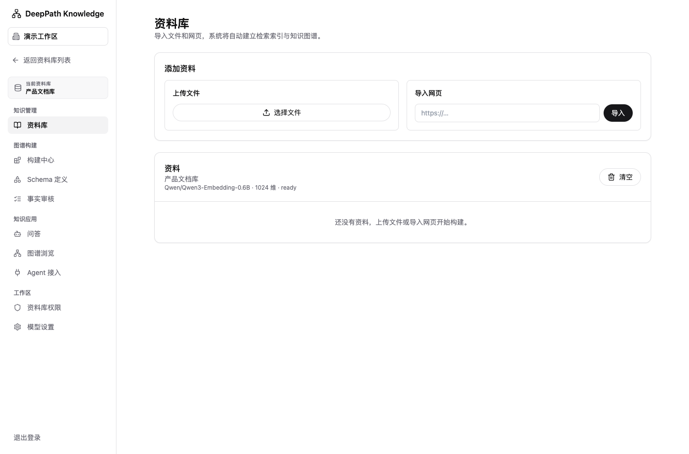 DeepPath Knowledge 资料库工作台：资料管理、知识图谱、审核队列一体化